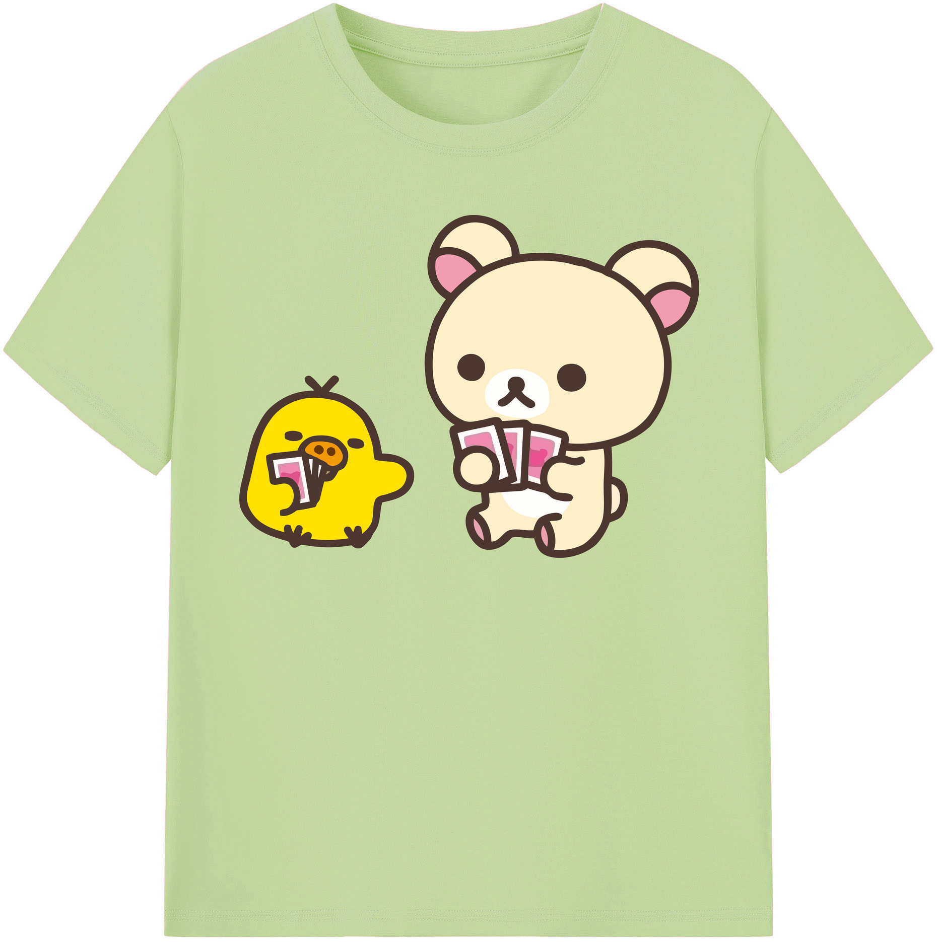 （画像用） リラックマ リラックマ キイロイトリ Rilakkuma Korilakkuma Kiiroitori 綿100％半袖Tシャツ（フロントプリント）